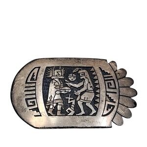 Vintage 70s‎ Hopi Sterling Silver Belt Buckle Native American Verden Mansfield